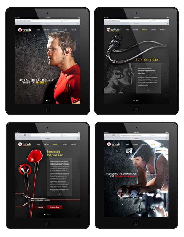Consumer Electronic Brands Yurbuds Website design on an iPad