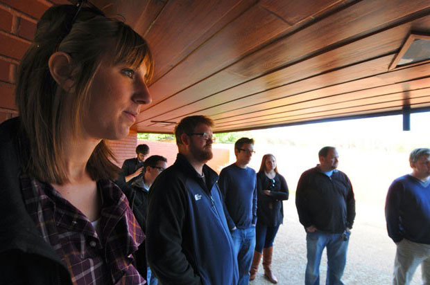 The Atomicdust creative team at the Kraus House in St. Louis designed by Frank Lloyd Wright