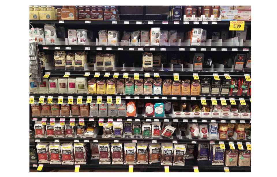 Photo of the grocery store aisles coffee shelves used for branding research