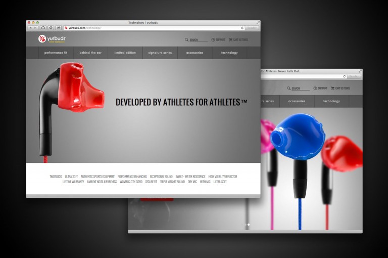 Product design pages of the Yurbuds Website Design