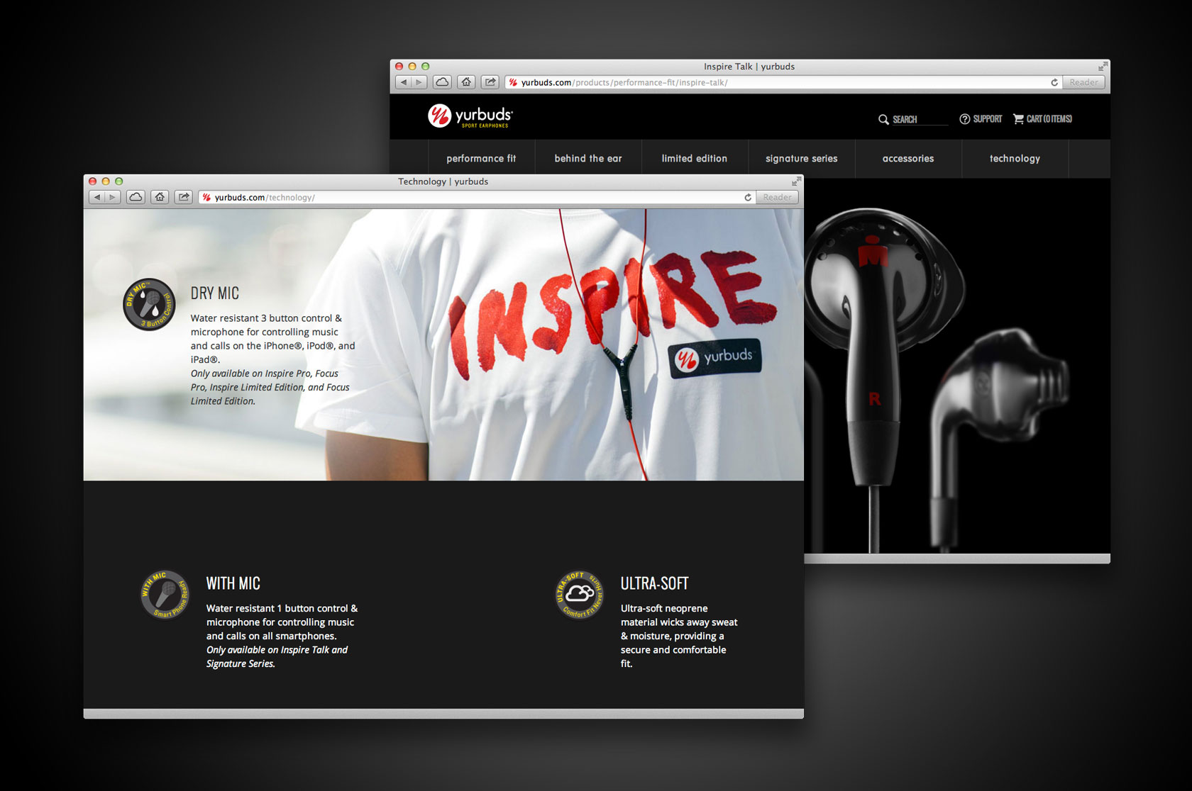 Yurbuds Website Design - Technology pages