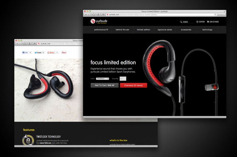 Product pages of the Yurbuds Website Design