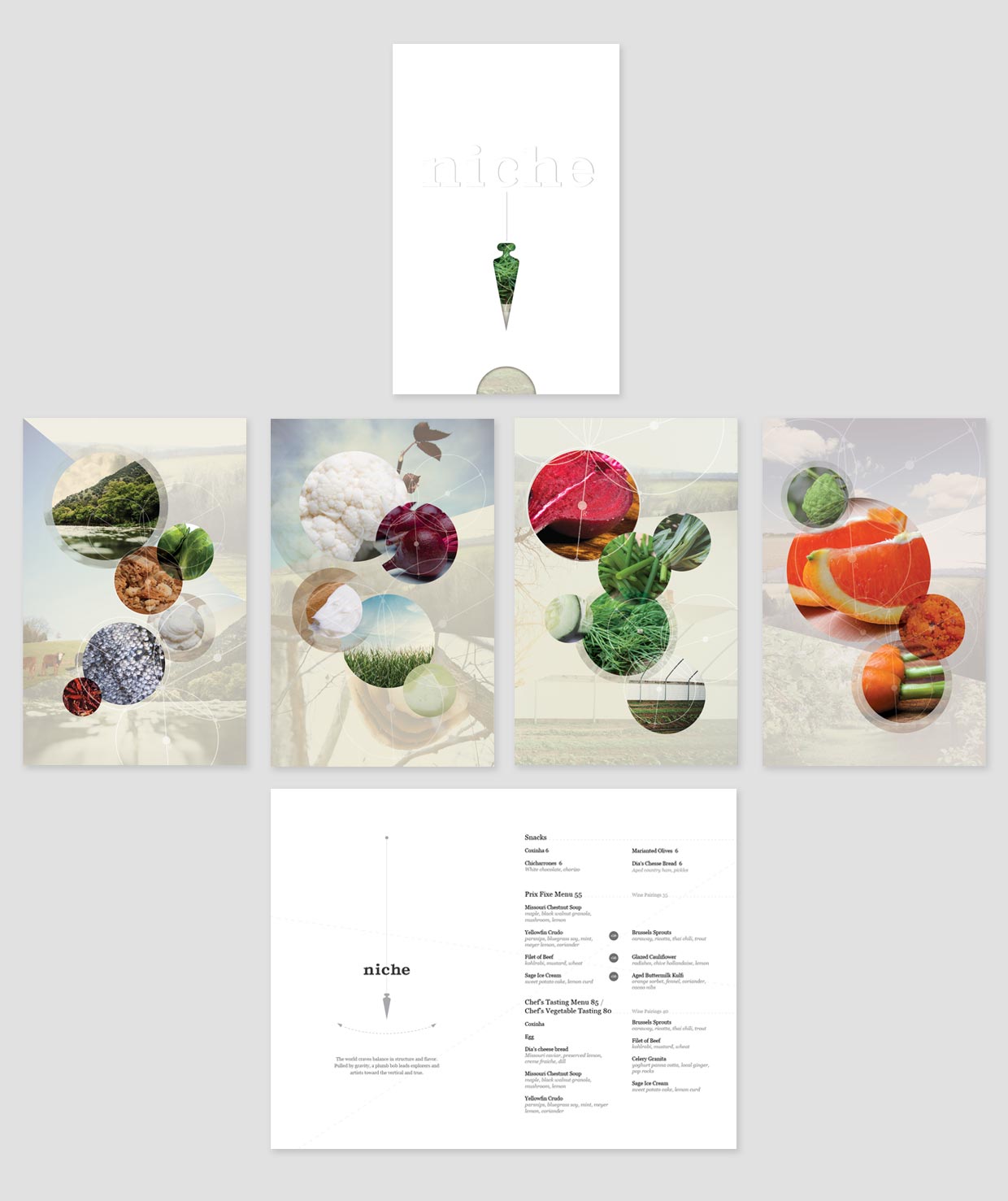 For Niche, we visually deconstructed the recipes into separate ingredients and displayed them on the menus