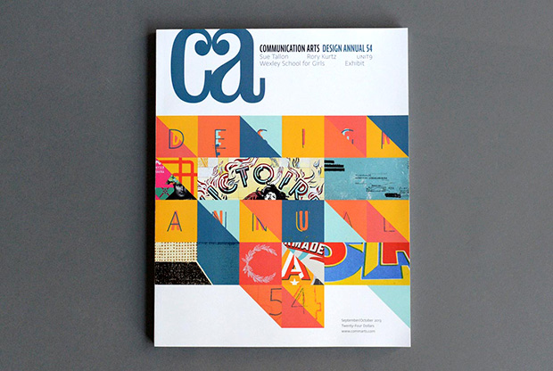 Communications Arts Magazine laying on a gray background