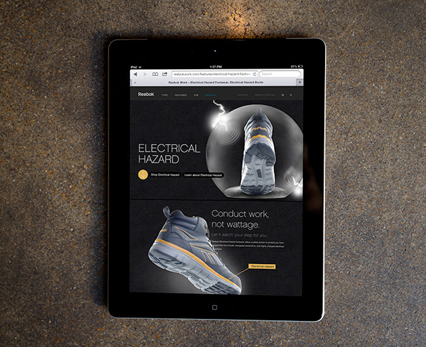 Reebok Work Website Design on an iPad 