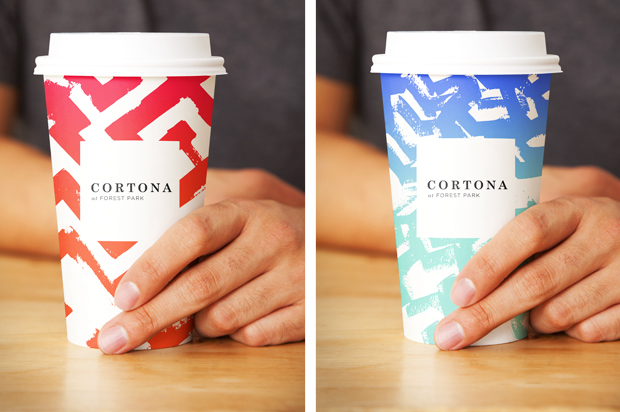 Branded coffee cups for Cortona at Forest Park