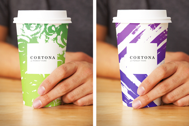 Branded coffee cups for Cortona at Forest Park