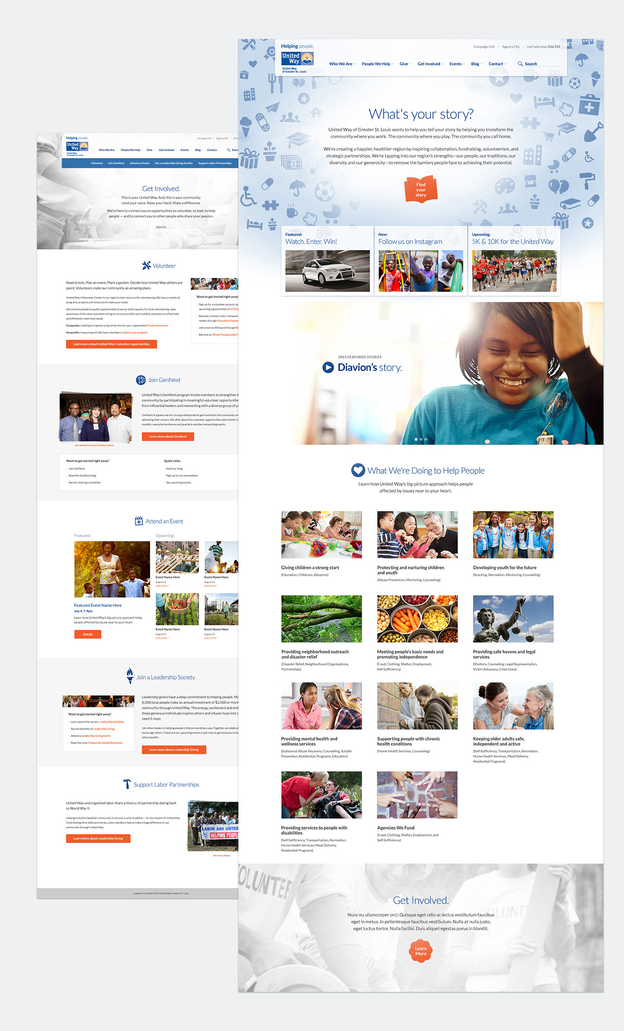 Pages of the Website design for United Way St. Louis