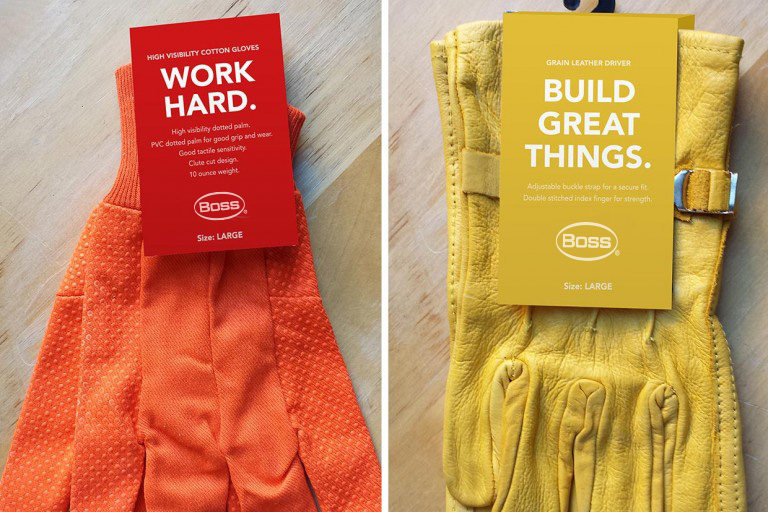 Packaging tag design for Boss Gloves