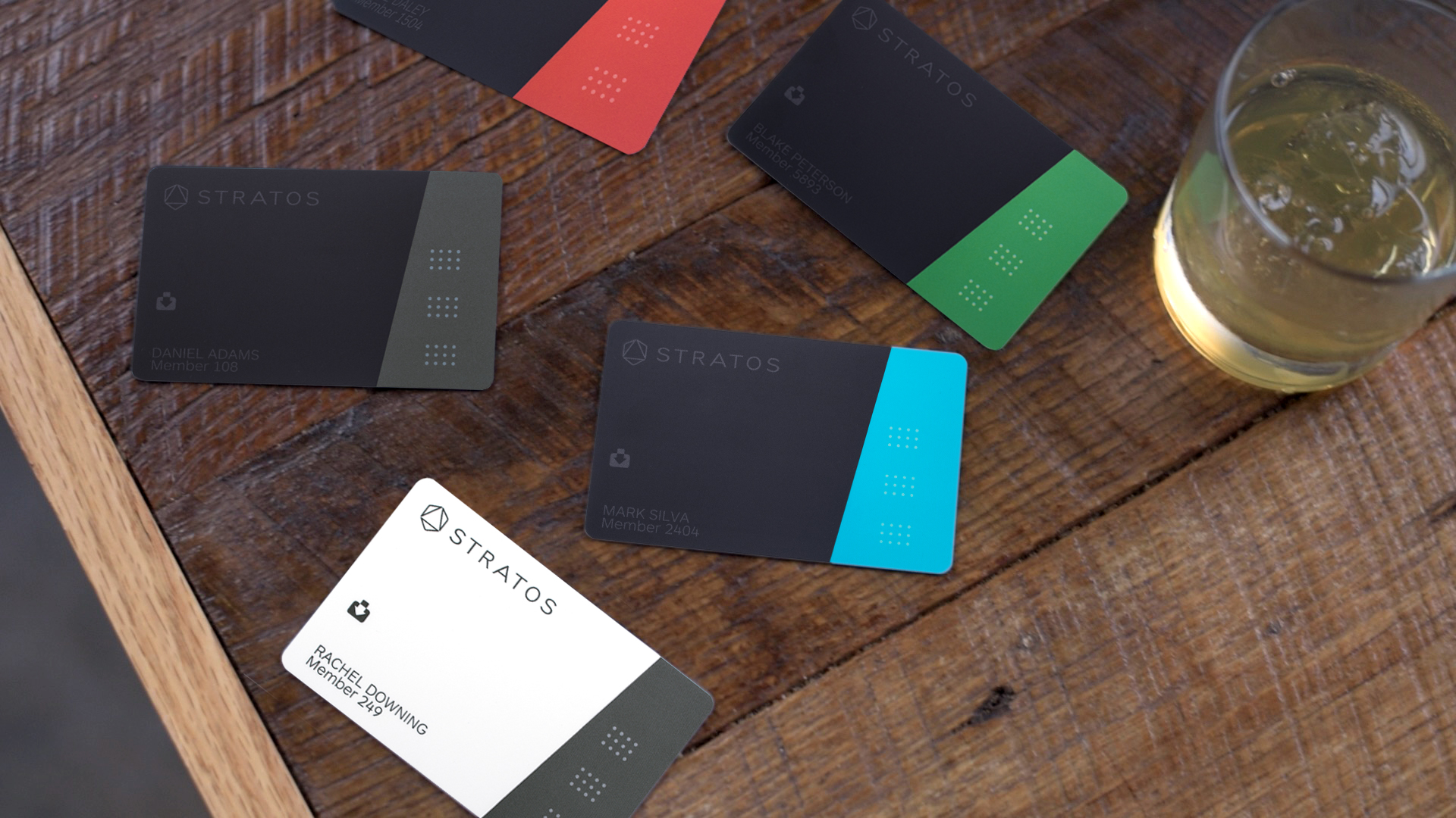 Stratos Cards lay on a table
