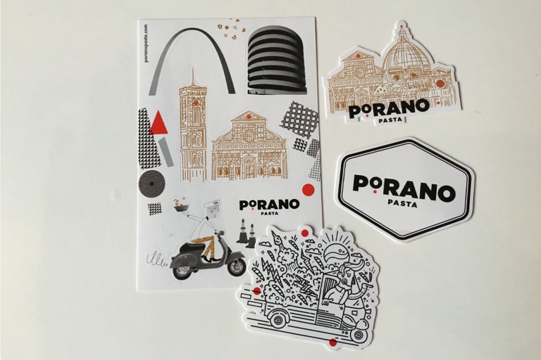 Porano Pasta Restaurant Custom Illustrated Stickers