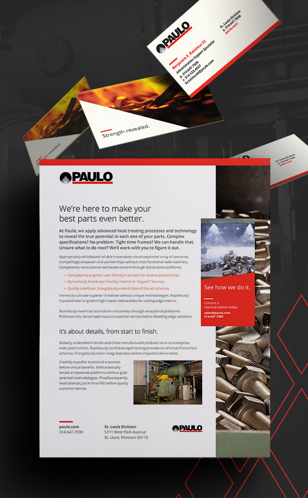 Paulo Heat Treating Business card and sales slicks design