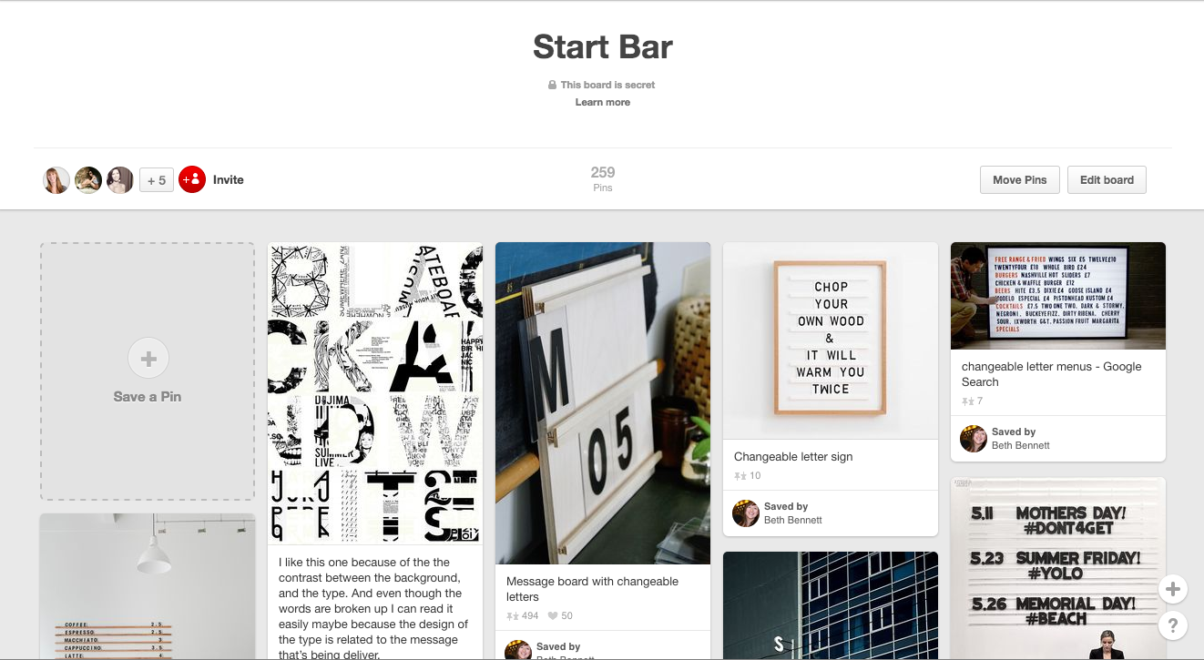 PInterst board for the Start Bar branding 