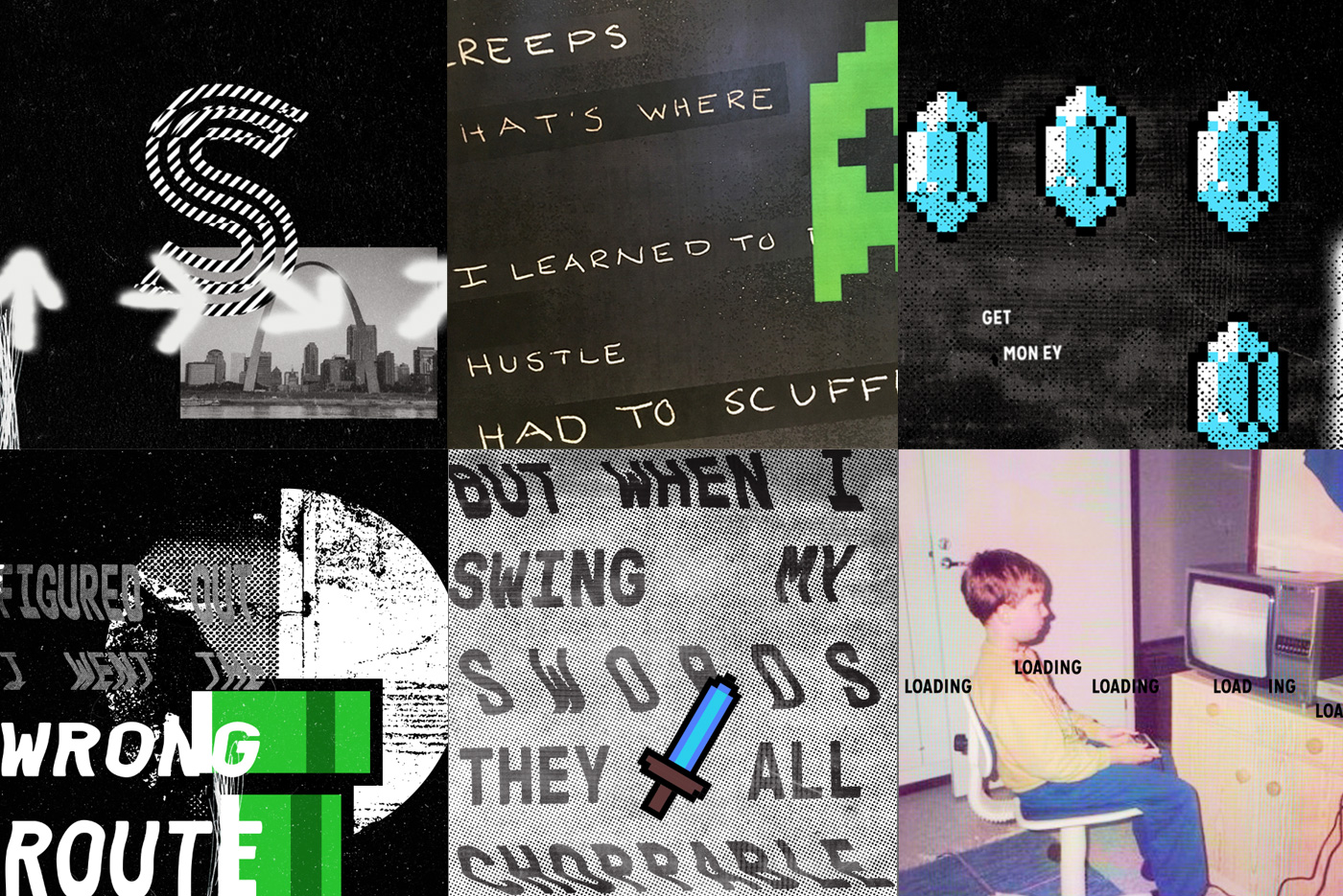 Start Bar branding combines 1990's grunge design with video games and hip hop.