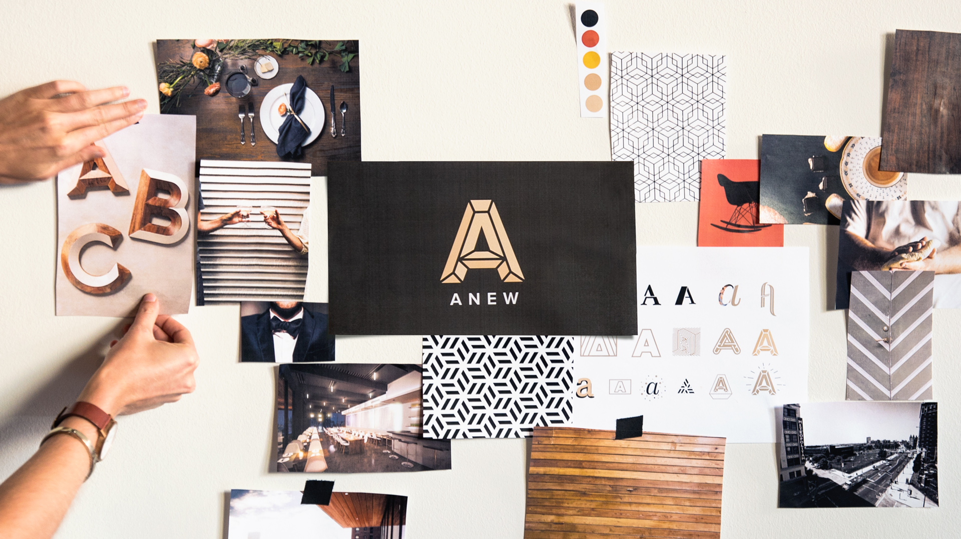 Elements of the brand identity for Anew by Atomicdust