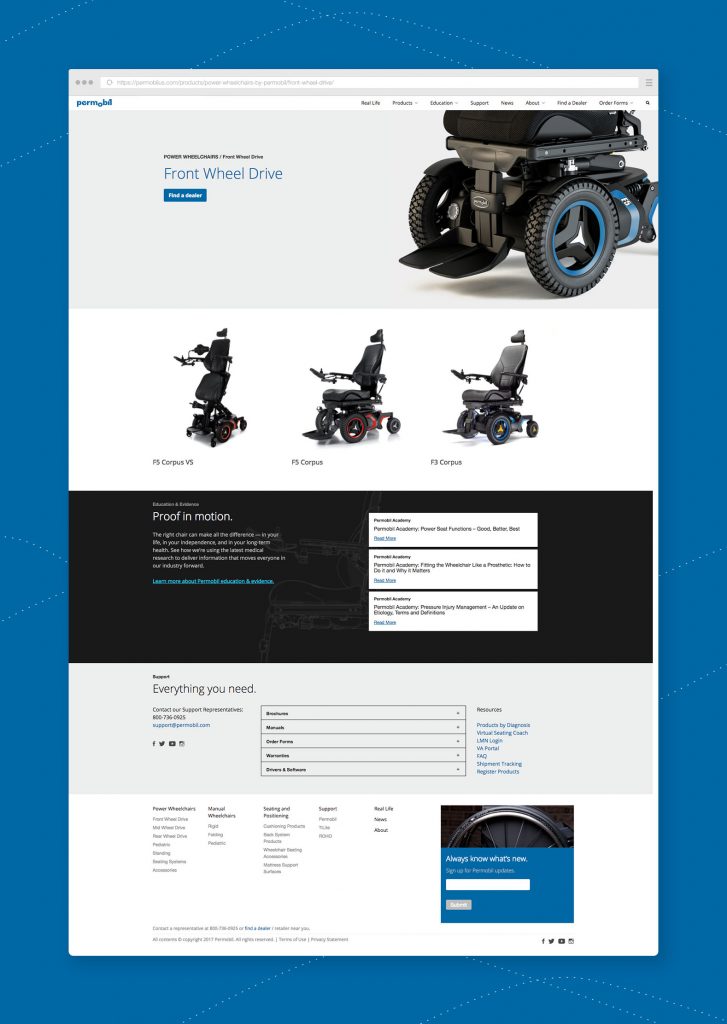 The product pages of the Permobil website