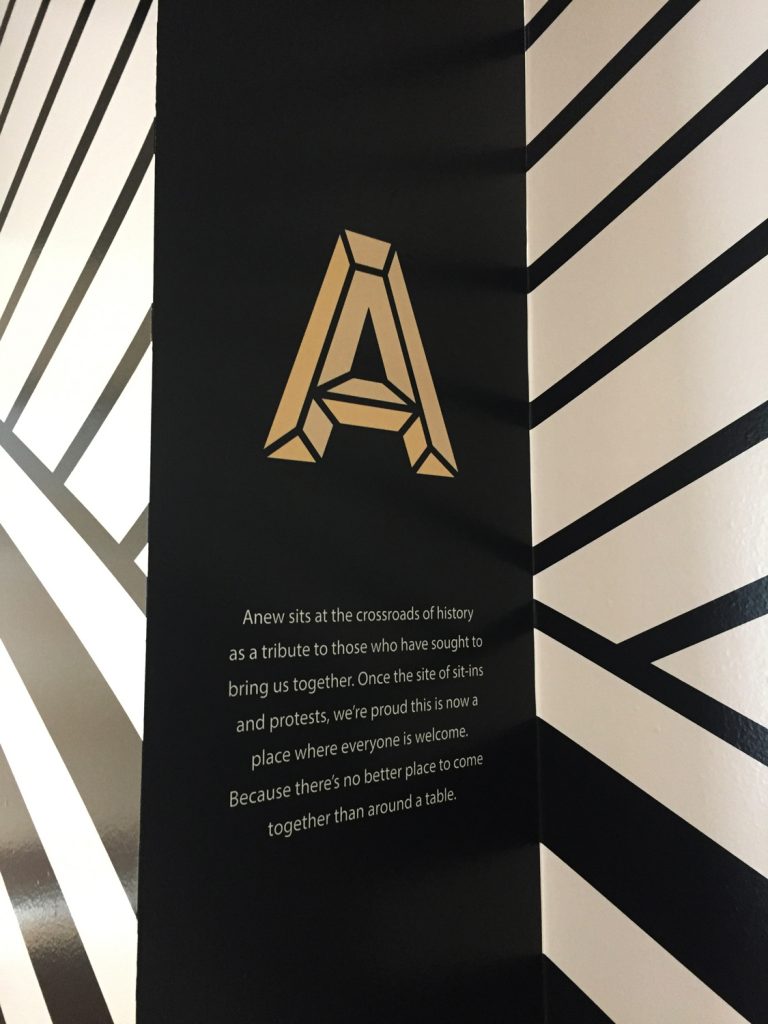 Details of the branded wall mural at Anew in St. Louis