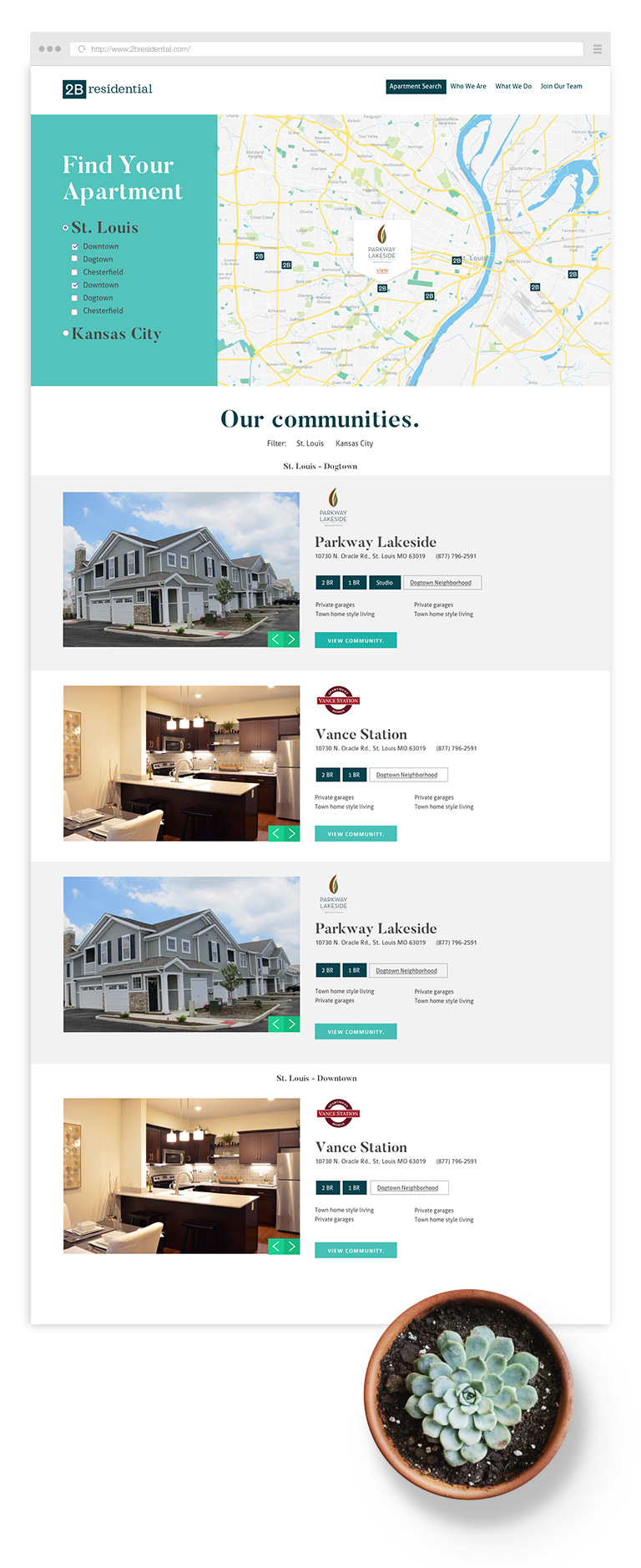 Property pages for 2B Residential Website design