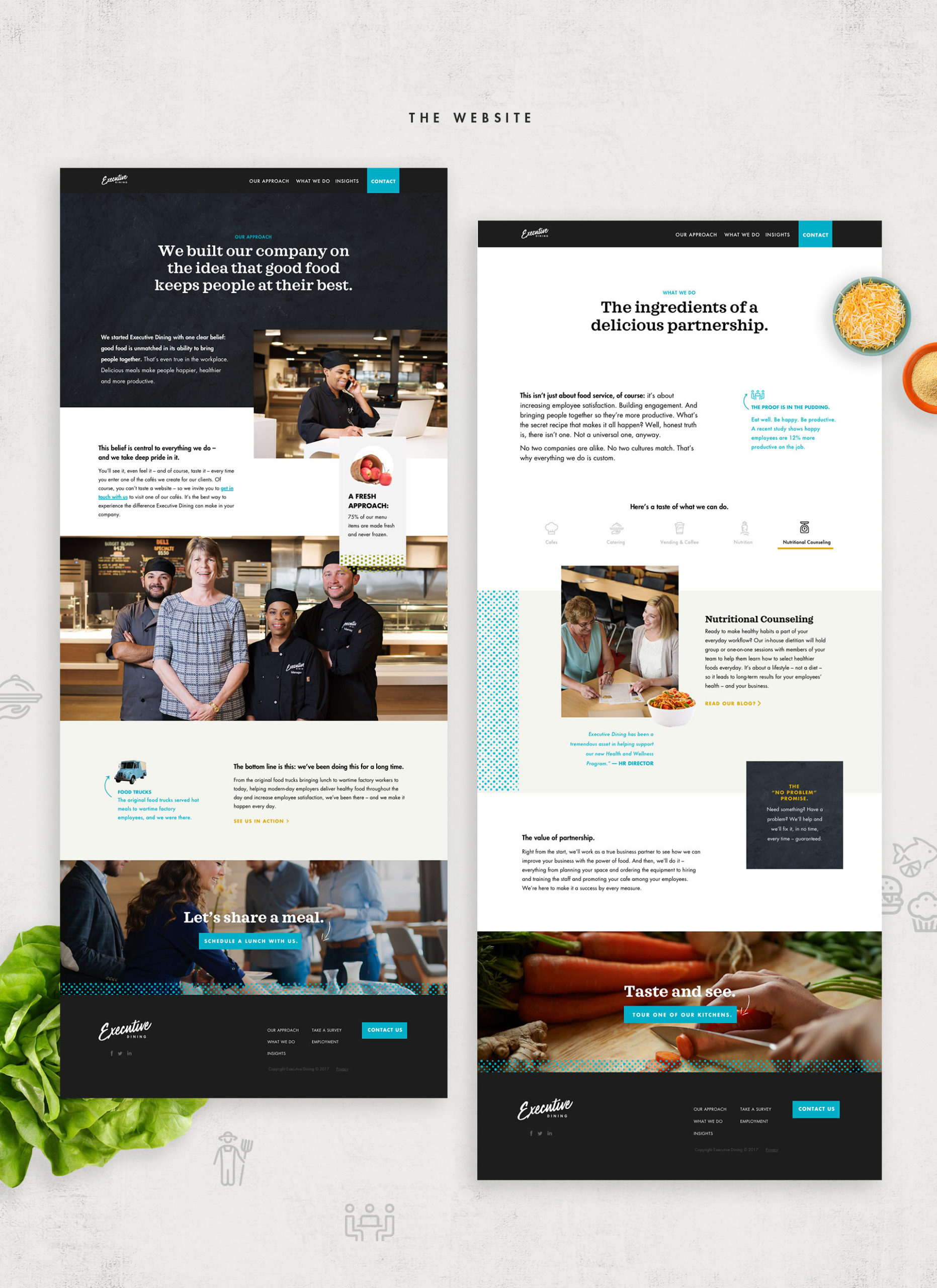Designs for the Executive Dining Website's secondary pages