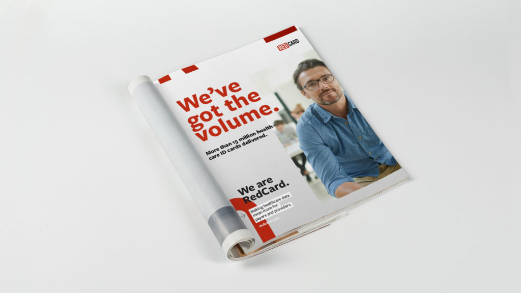 An example of a branded print ad for RedCard, using the visual identity and new brand messaging.