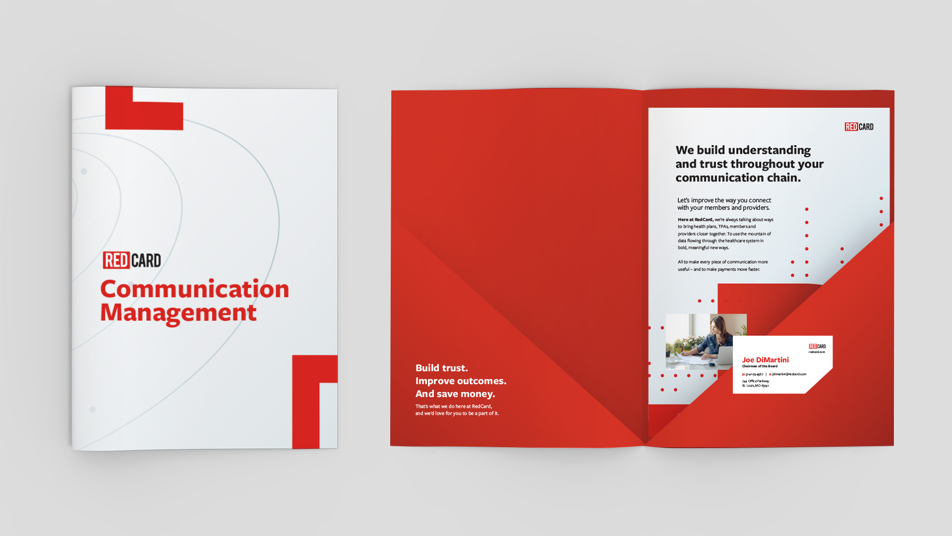 Custom folder design made by Atomicdust for the client RedCard, a health care marketing company