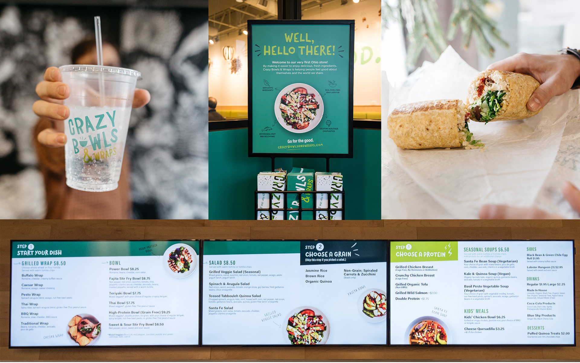 Crazy Bowls and Wraps Restaurant Branding Pieces