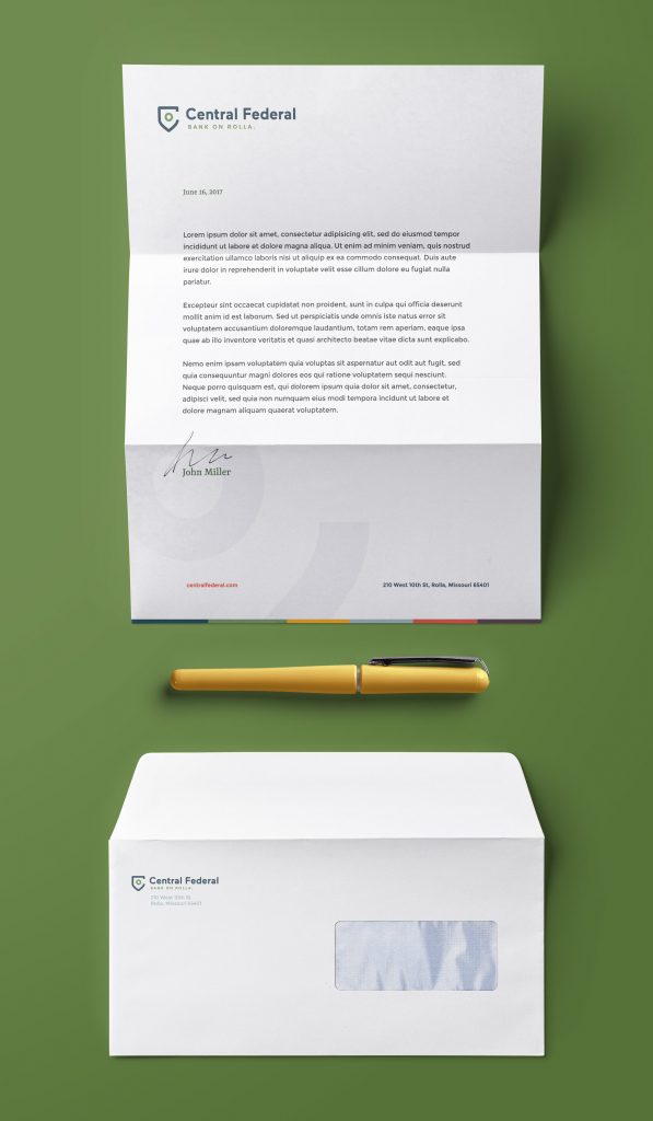New branding and design for Central Federal's stationary and letterhead 
