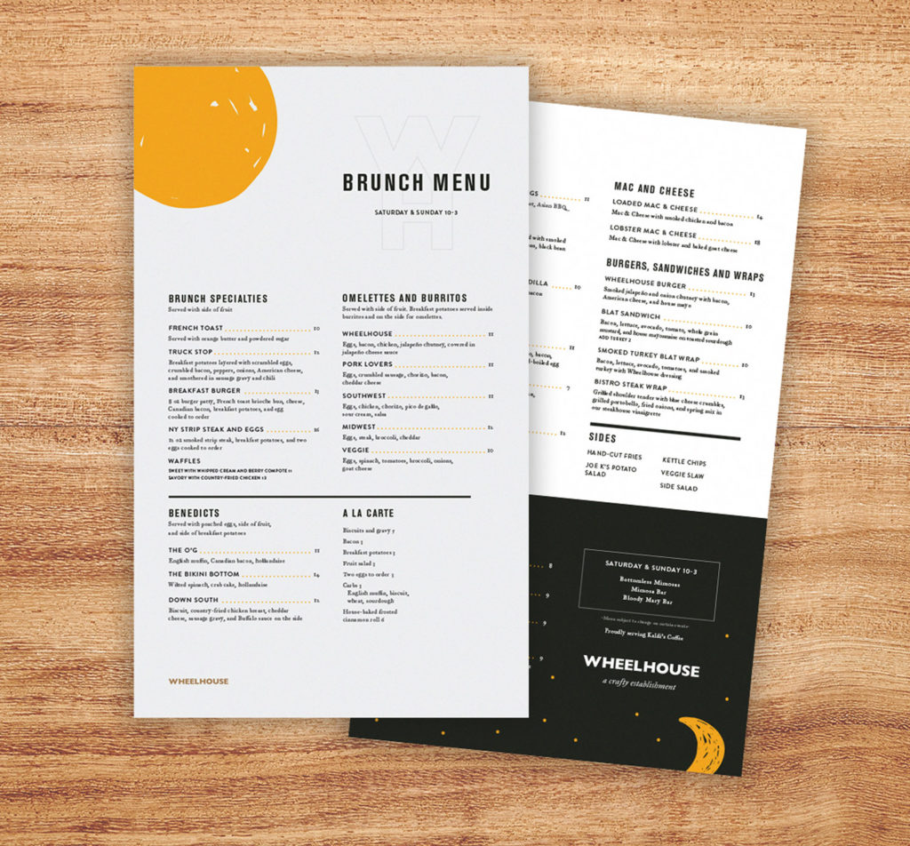Wheelhouse - Branding and Menu Design