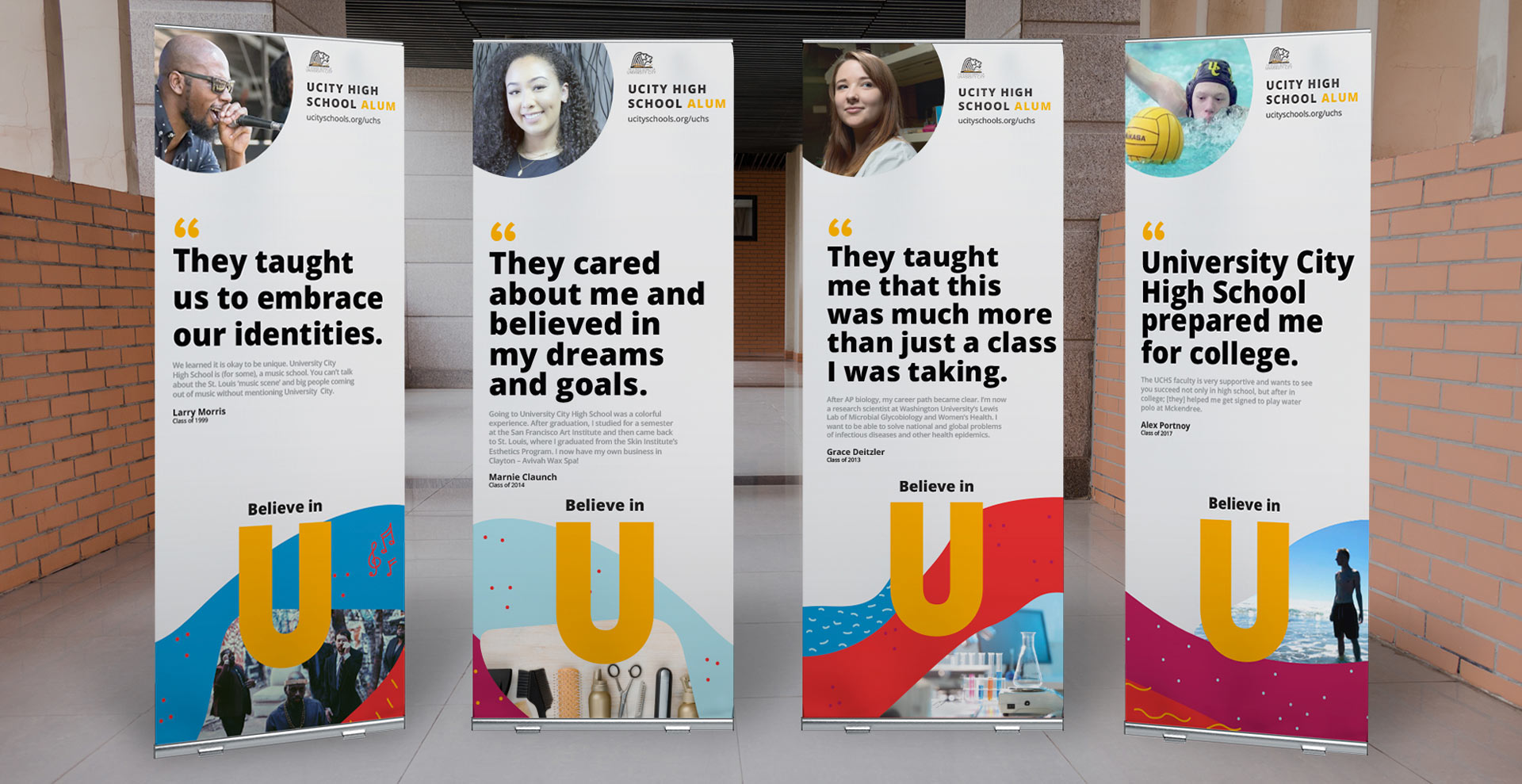 Branding and design on display banners for University City School District