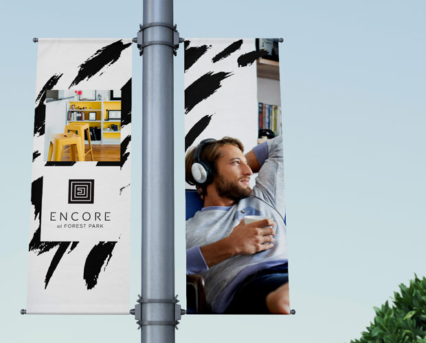 Branded banner signs for Encore at Forest Park