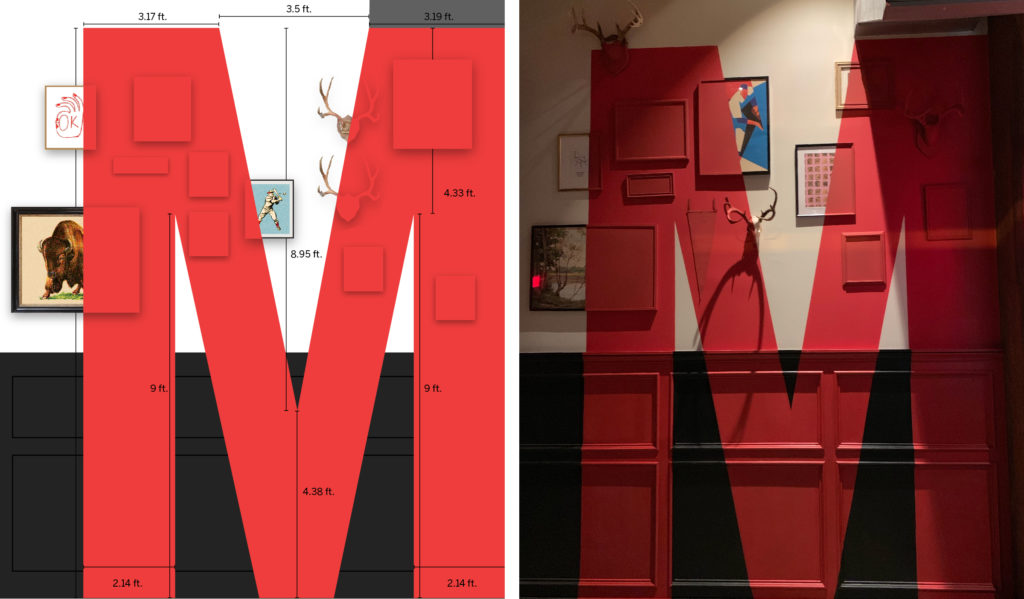 The Midwestern painted M wall mockup and finished product