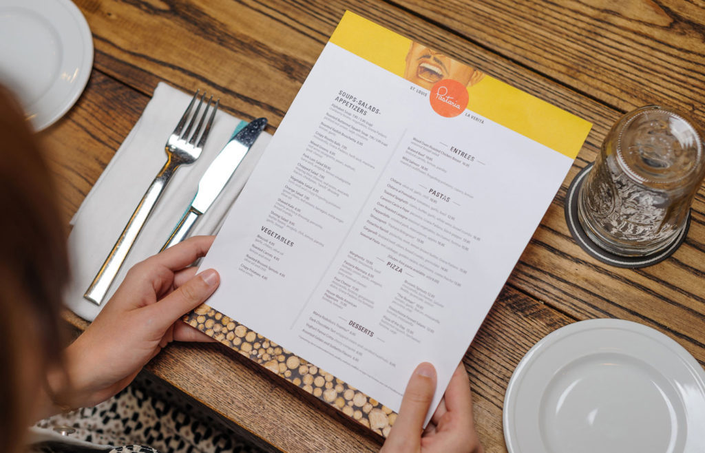 Pastaria Nashville restaurant branding included the menus