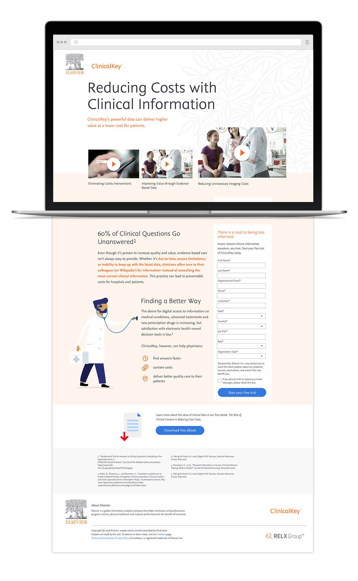 ClinicalKey medical marketing landing page with videos