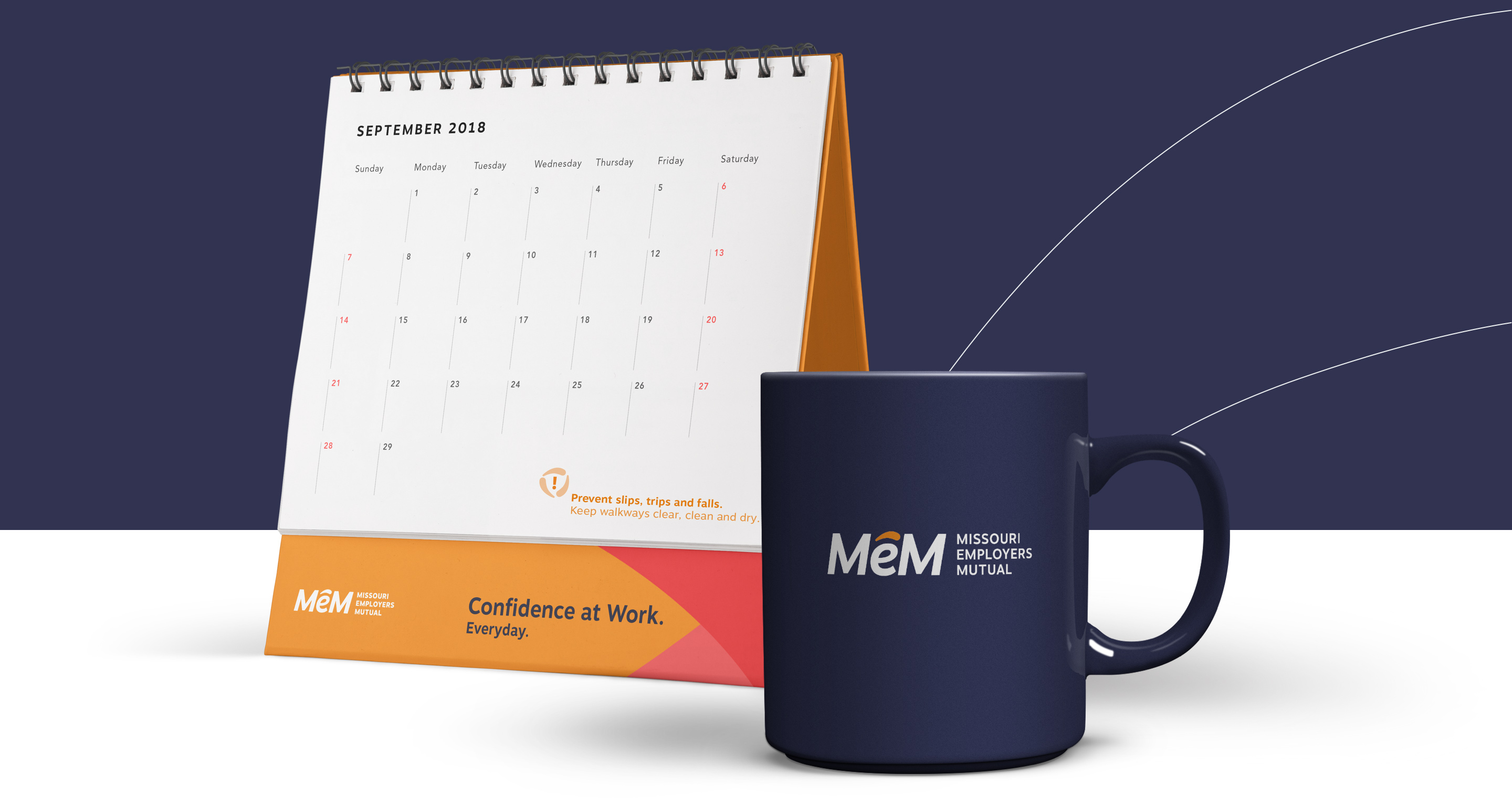 MeM Insurance - Logo and branding on mug and calendar