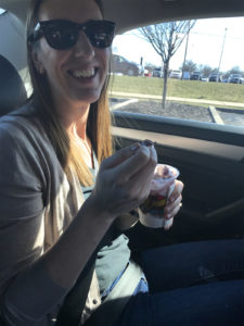Katie eats Andy's Frozen Custard on the way to the brand workshop