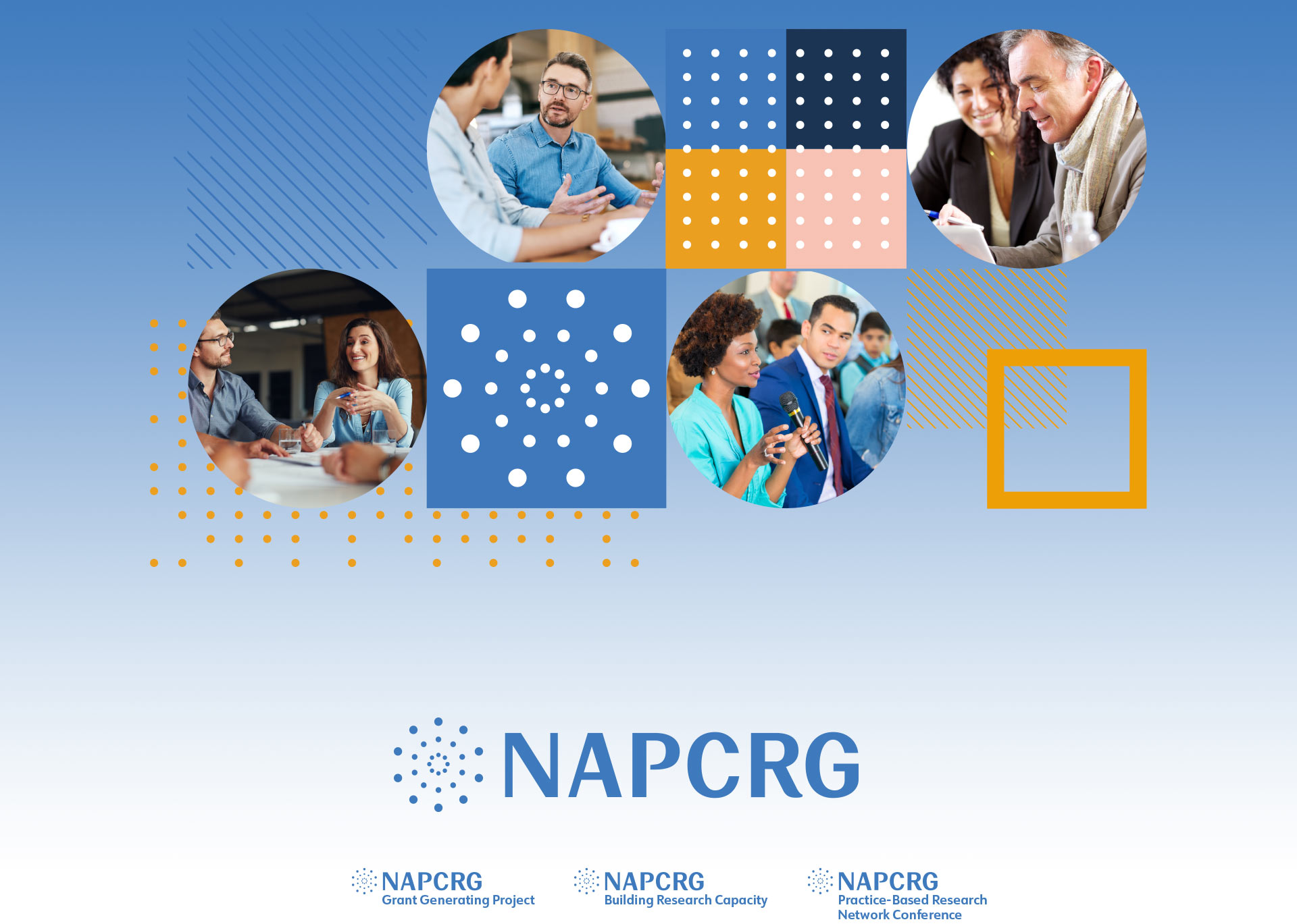 Visual branding design system for NAPCRG with logo mark, brand colors and pattern