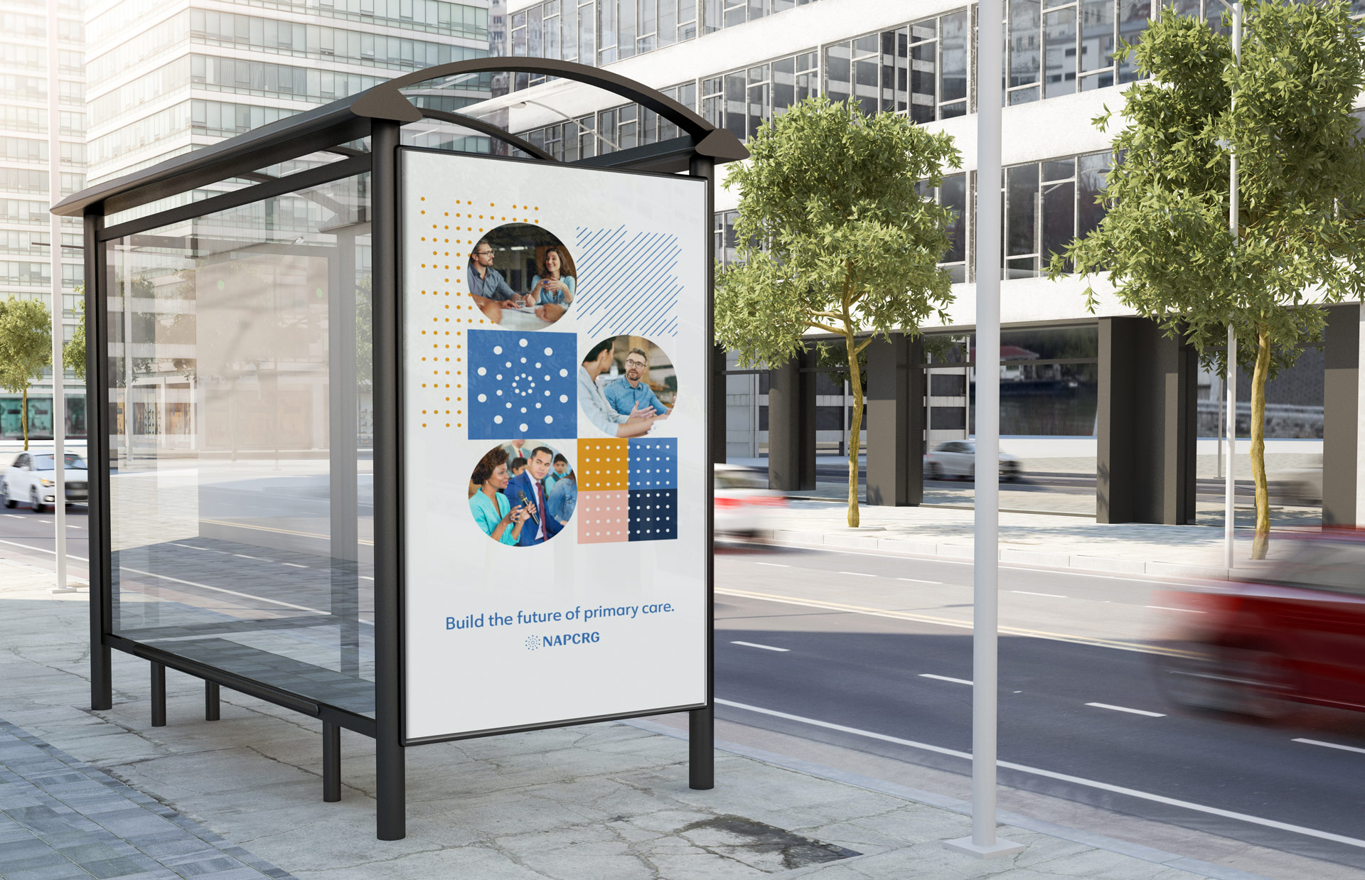 NAPCRG branding design on a bus stop ad