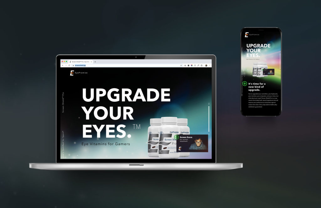 EyePromise landing page on a laptop and cell phone