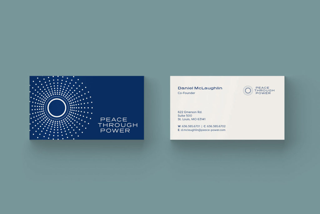 Peace Through Power branding on a business card