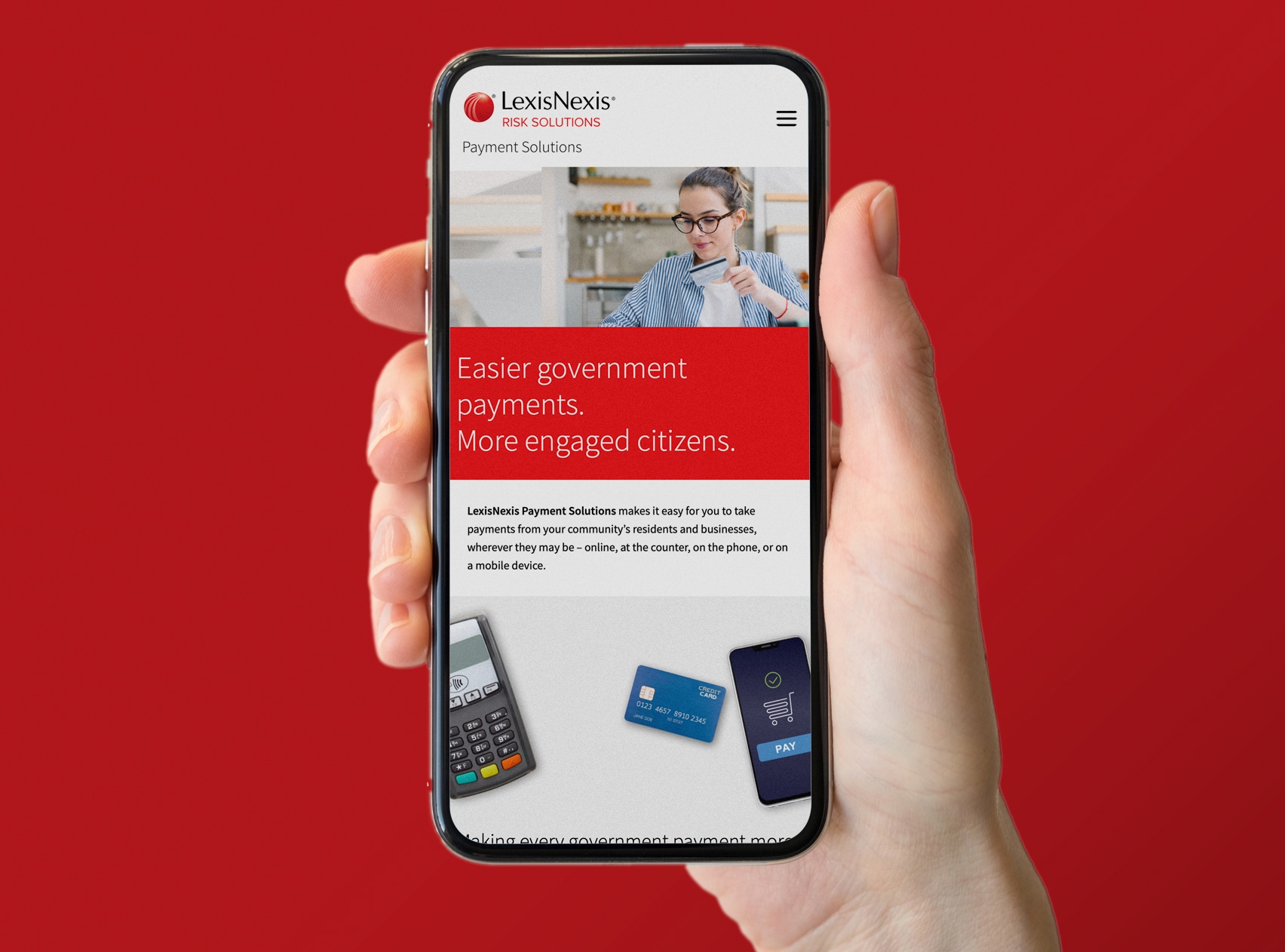 LexisNexis Payment Solutions web design on mobile