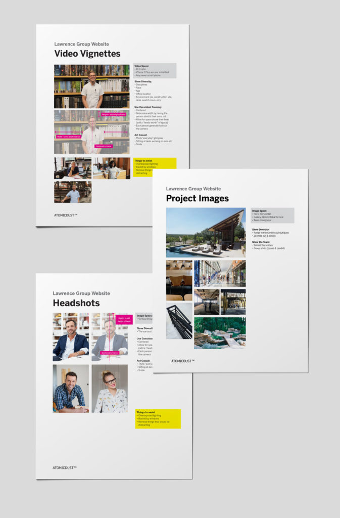 Photo and video style guide for Lawrence Group's website design