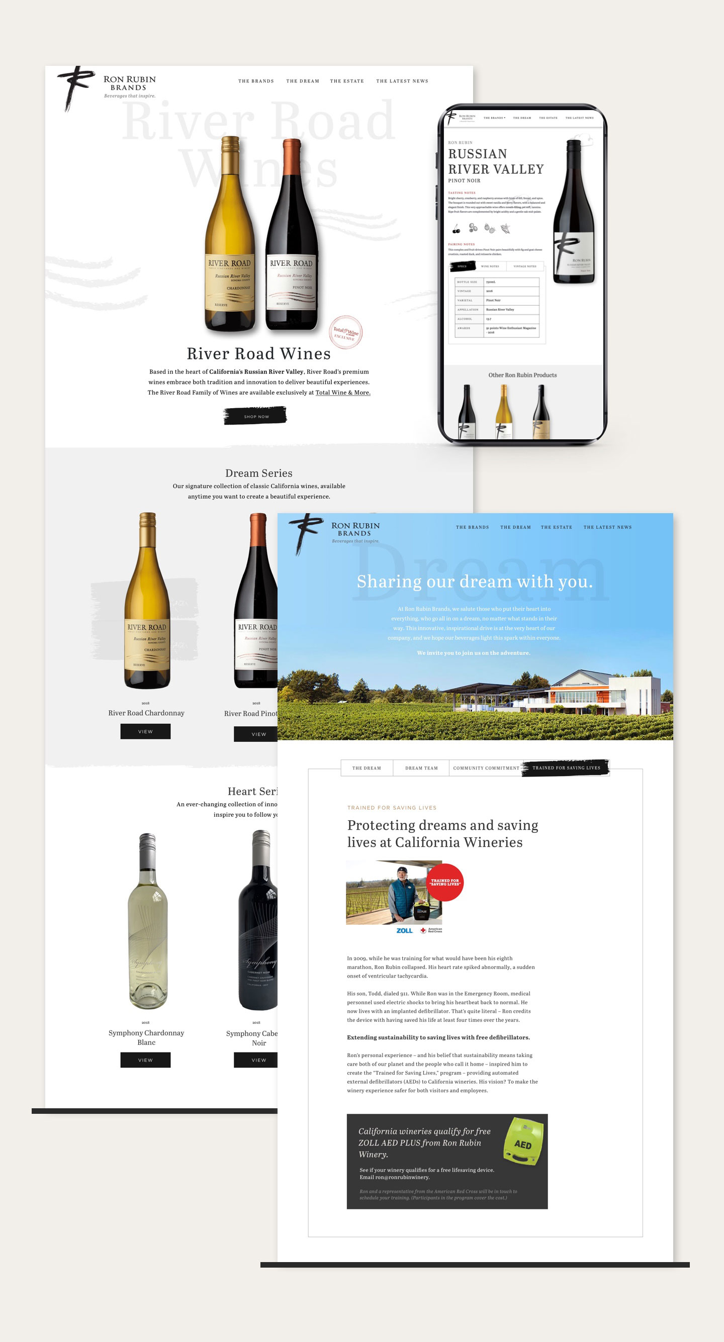 Mockups of Ron Rubin's website design compositions