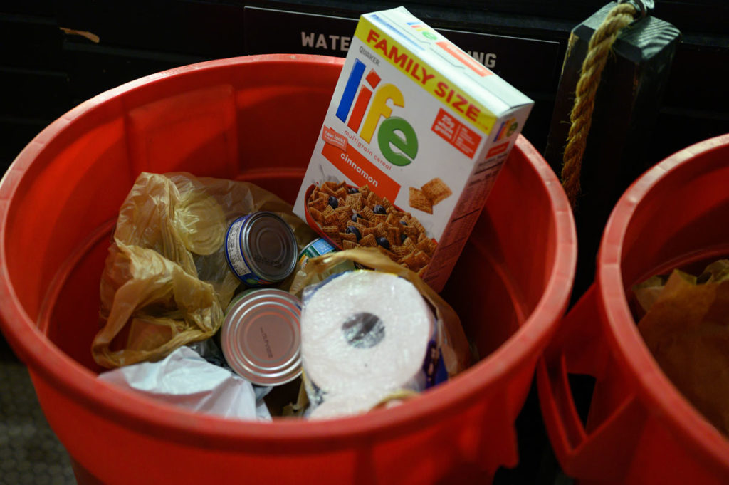 A bin of donated food for St. Louis Area Foodbank