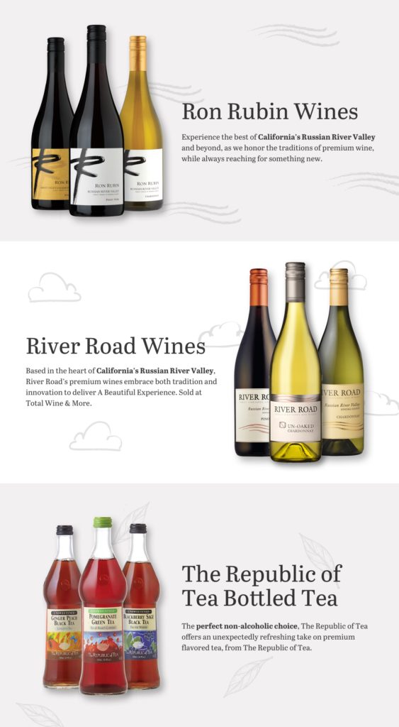 Ron Rubin beverage brands, including ron Rubin Wines, River Road Wines and Republic of Tea Bottled Teas