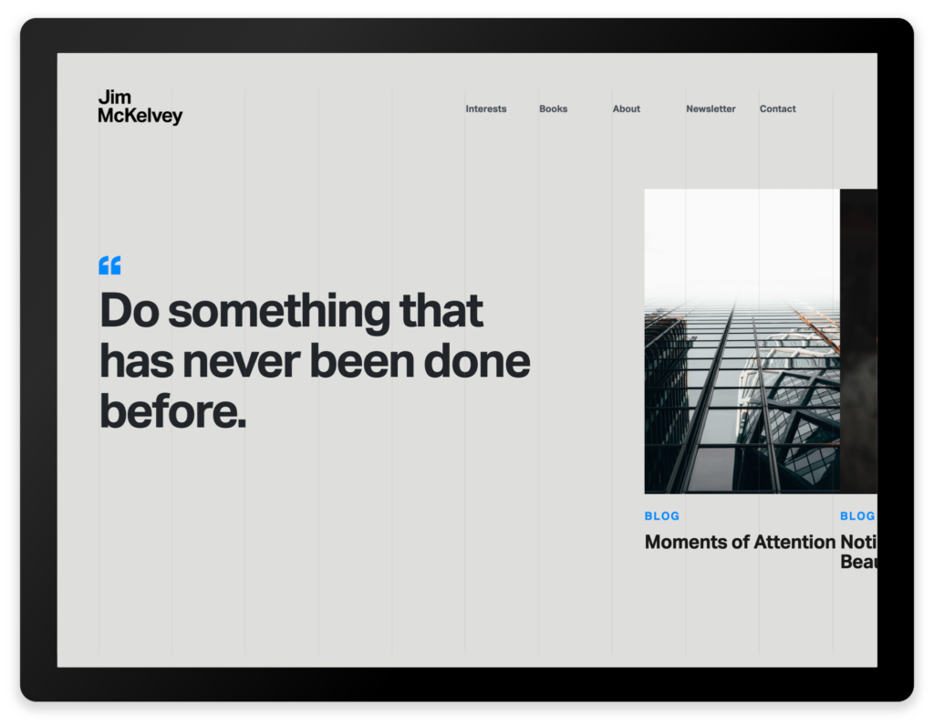 Jim McKelvey website design on a tablet