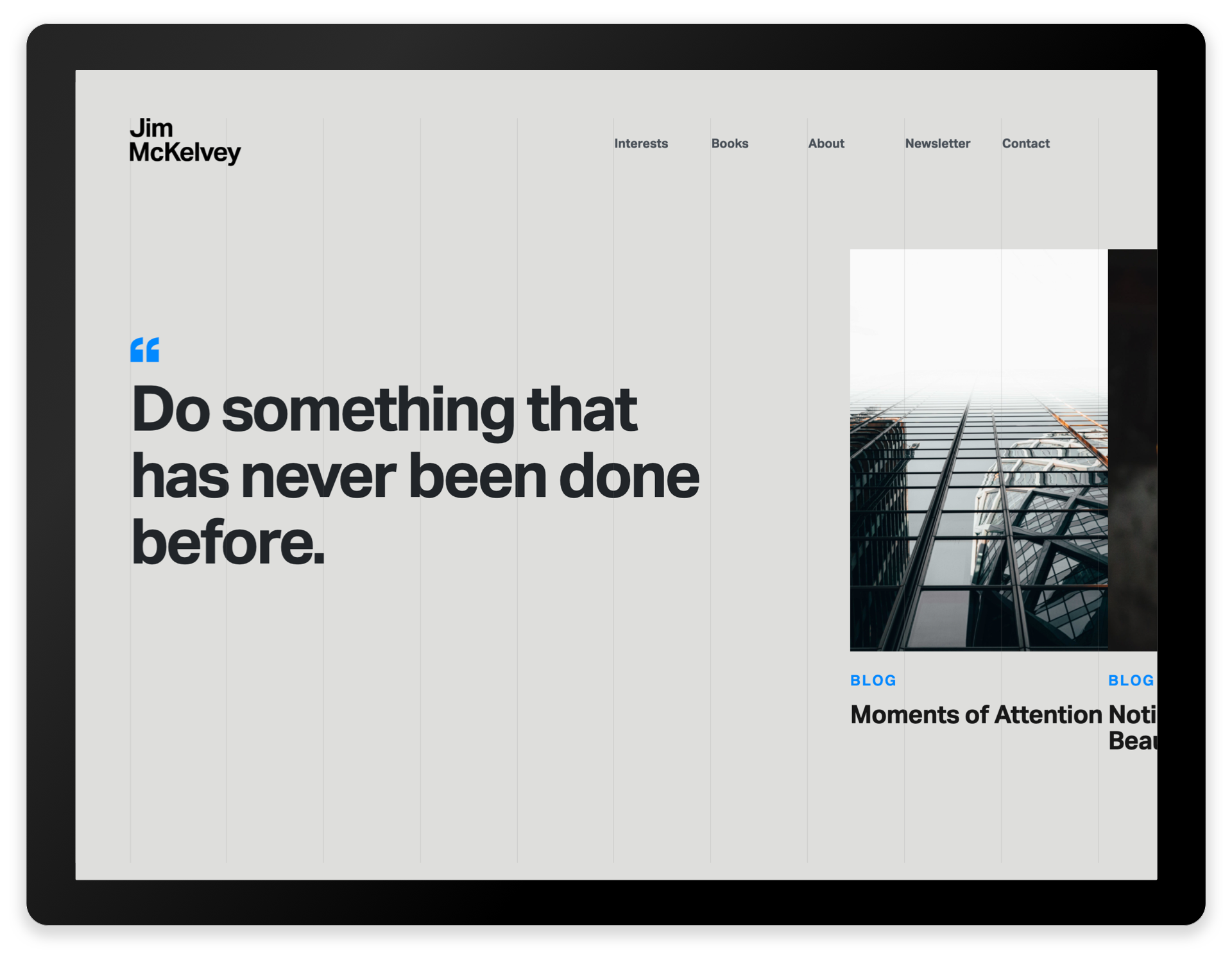 The homepage design for Jim McKelvey's new website