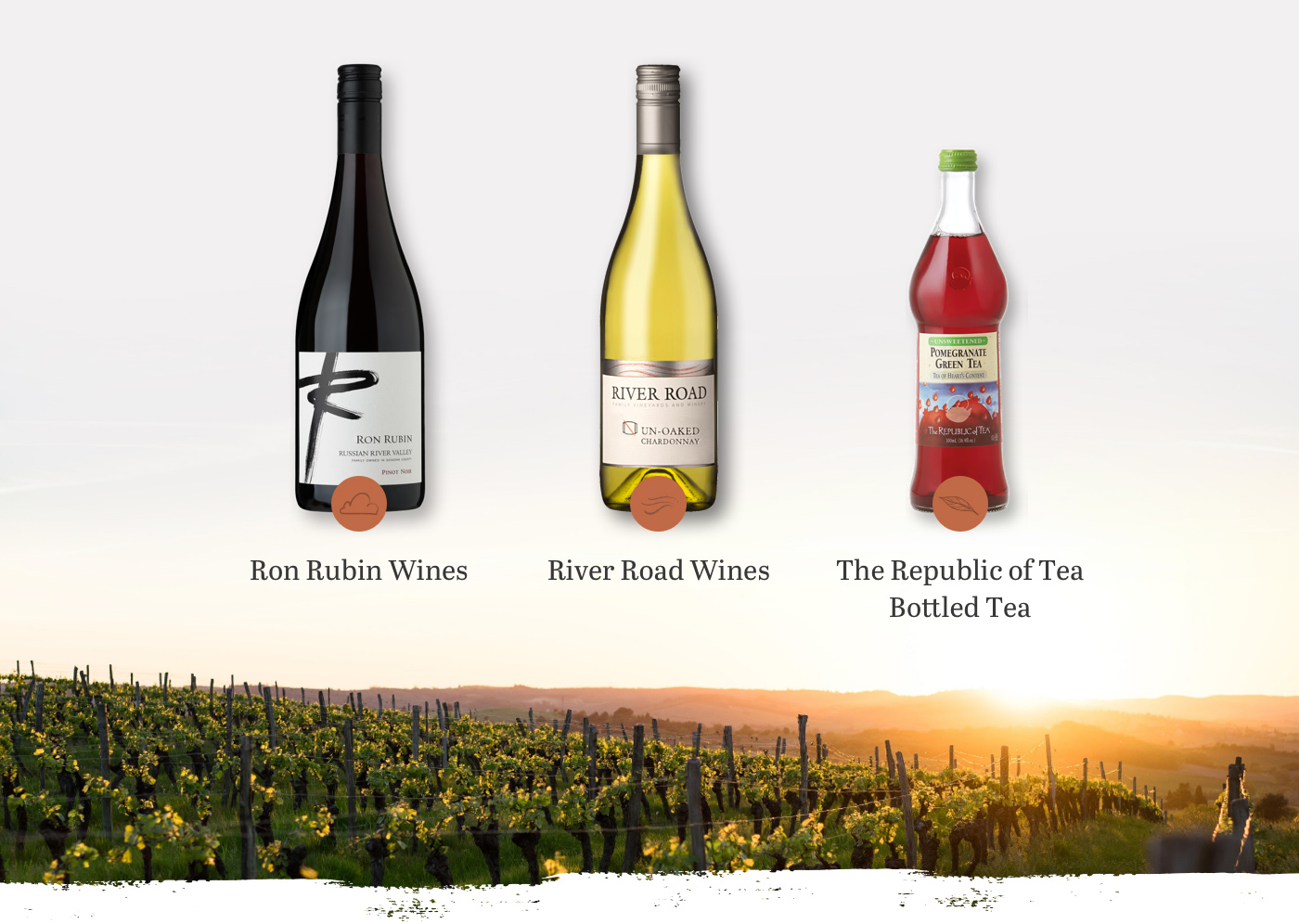Ron Rubin's three product lines: Ron Rubin Wines, River Road Wines and The Republic of Tea Bottled Teas