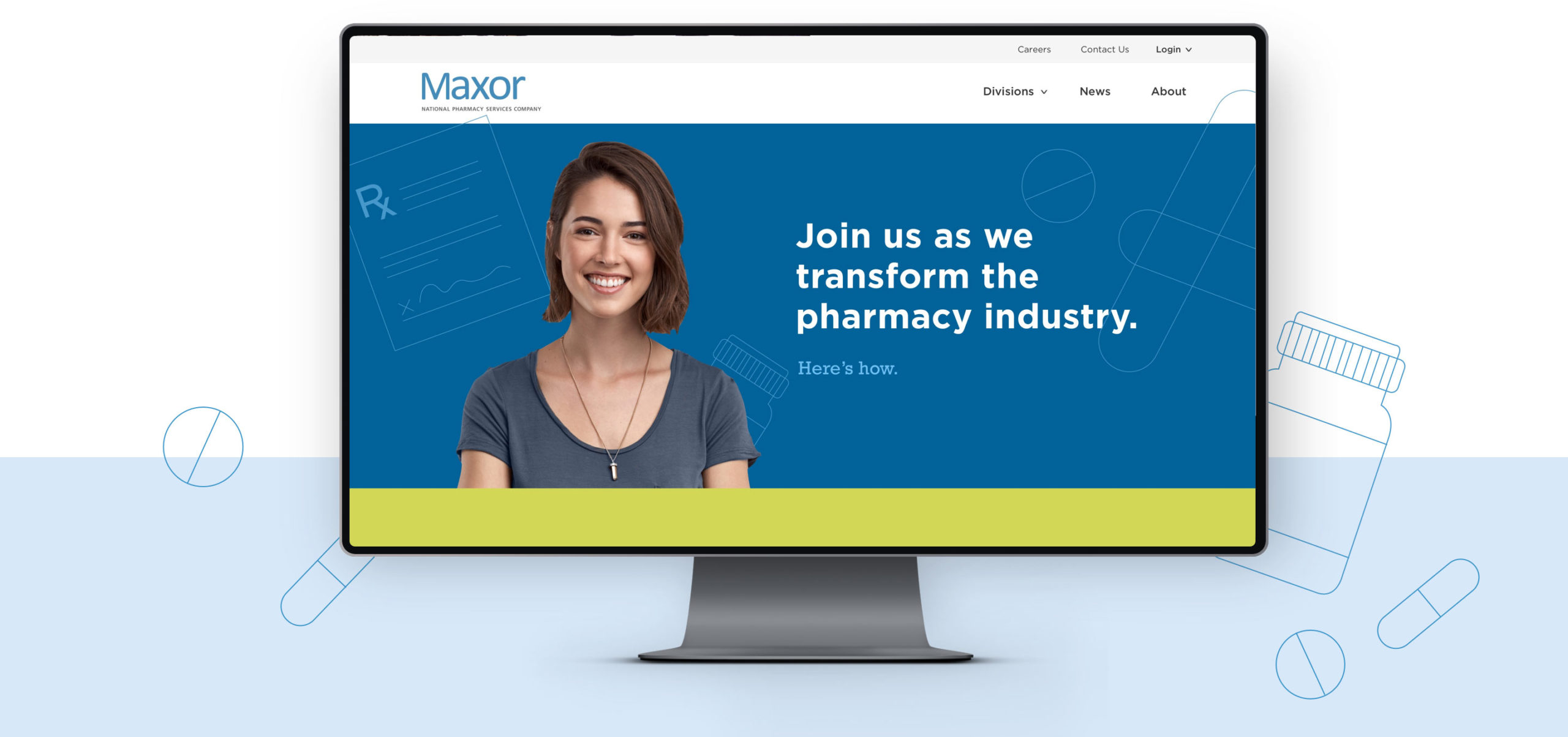 The Maxor website design on a desktop computer