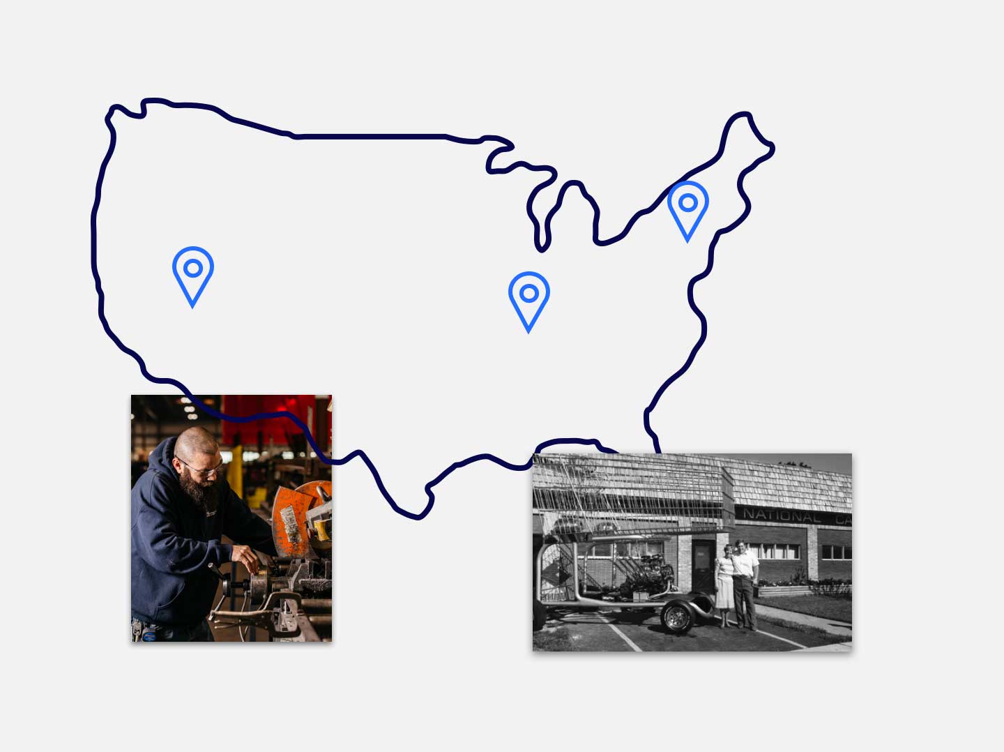 Map showing the locations of National Cart Co.