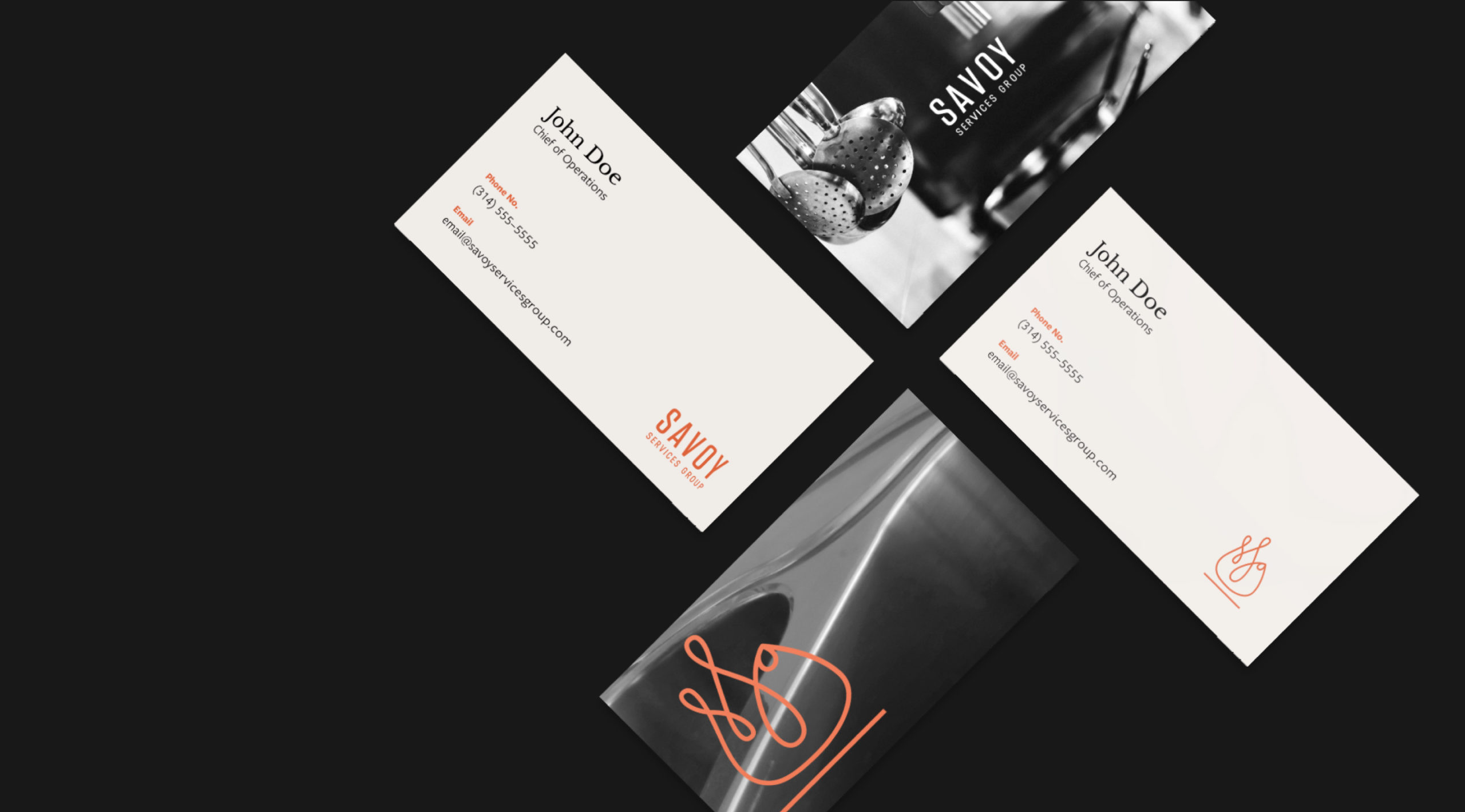 Business card mockups with Savoy's new branding
